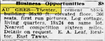 Au Gres Theatre - Feb 17 1946 For Sale